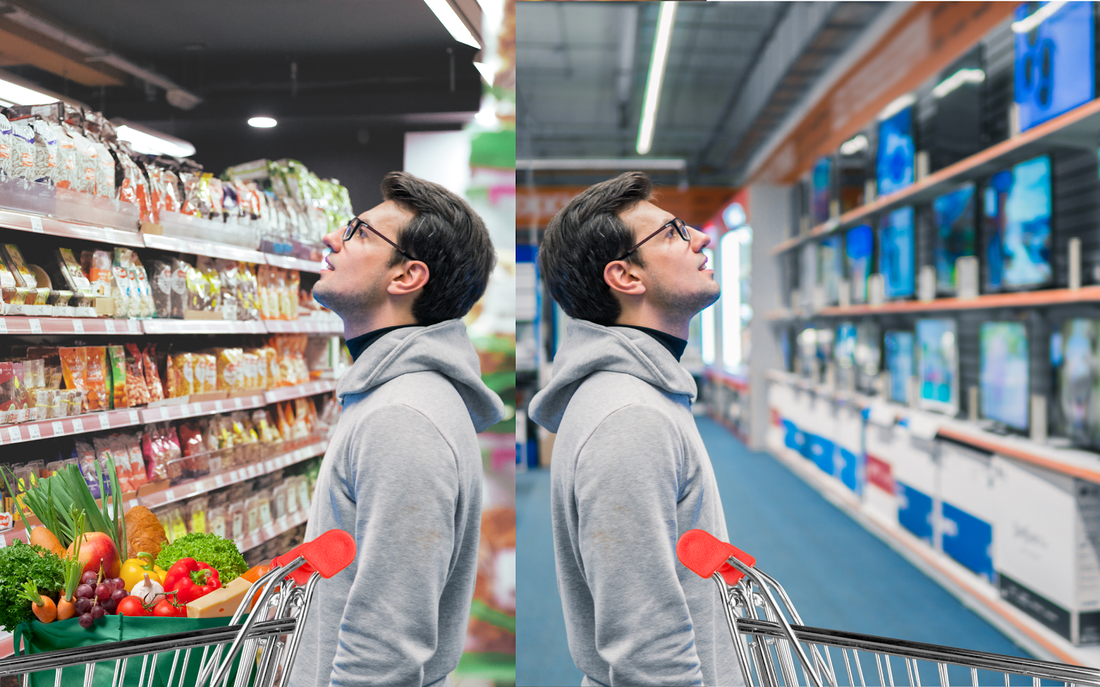 Things like laptops or cars are more serious and thoughtful purchases than groceries. (fig. by author)