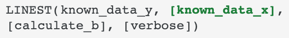Regression can be made using Google Sheets function LINEST. (fig. by Author)
